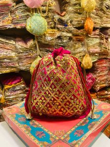 Latest Handmade Designer <b>Bag</b> <b>Sequined</b> & Thread Embroidery Work Beautiful Gotta Patti Potli <b>Bags</b> For Women And Girls Favors - Product Image 2