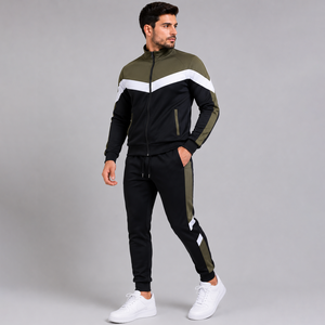 Survêtements sportifs blancs de haute qualité pour hommes, manches longues, fermeture éclair, blocs de couleur, poches latérales, respirants, coupe régulière, pour le printemps - Product Image 2