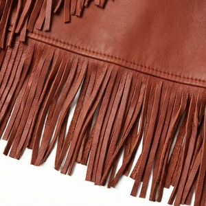 Women Faux Leather Asymmetrical <b>Mini</b> Skirt With Tassel Decoration High Waist Bohemian Style Autumn Wear - Product Image 6