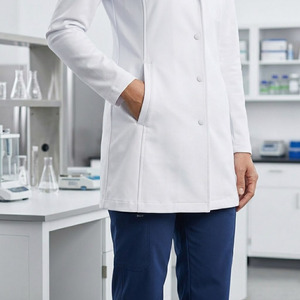 Blouse de laboratoire médicale pour femme, longue, en polyester et élasthanne – Uniforme pour médecin, infirmière, hôpital, tenue de travail coupe classique - Product Image 5