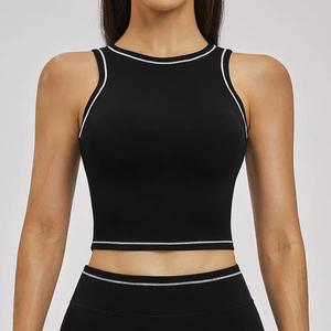 Women Wide Strap Workout <b>Top</b> U Back Design Fitness Yoga Gym Wear Ribbed Square Neck Sports Bra With Removable Padded - Product Image 5