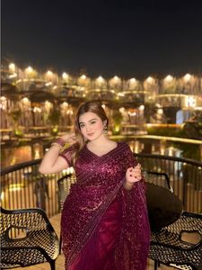 Indian Traditional Ethnic Partywear <b>Saree</b> with Sequins Work for Wedding Occasion and Festive Function for Women Fancy Outfit - Product Image 2