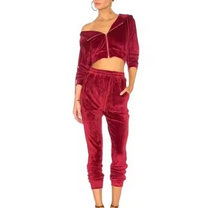 Conjunto de Sudadera con Capucha Personalizado para Mujer, Otoño, con Bolsillos con Cremallera, Top Corto, Chaqueta, Conjuntos Deportivos de Terciopelo, Chándales de Terciopelo - Product Image 6