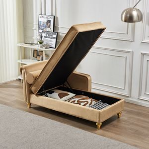 Chaise longue moderne en velours kaki avec rangement, élégante et confortable - Product Image 4