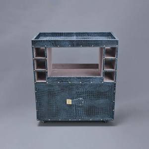 Vintage Crafts Modern Leather Outdoor <b>Table</b> Kitchen Serving Cart Rolling <b>Wheels</b> Handles Browne Luxury Handmade Customized - Product Image 3