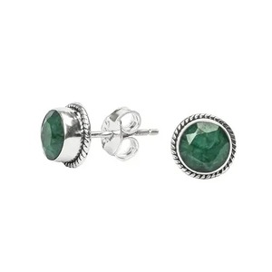 Handcrafted <b>Emerald</b> Faceted <b>Stud</b> <b>Earrings</b> 925 Sterling Silver Rope Edge Design Gold Plated Classic Everyday Jewelry Gift for Her - Product Image 2