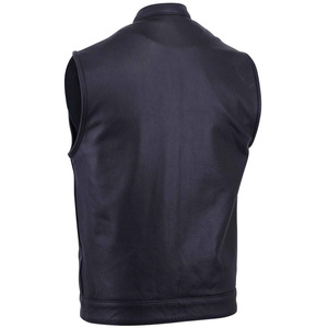 Chaleco de Motociclista de Cuero Genuino Negro para Hombre, Sin Mangas, Estilo Club, Cuello Alto, Chaleco de Cuero Personalizado OEM - Product Image 2
