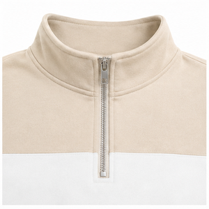 Customize Oat Beige <b>Womens</b> Drop Shoulder <b>Half</b> <b>Zip</b> Cropped <b>Sweatshirt</b> Colorblock Panel Midweight Fleece - Product Image 5