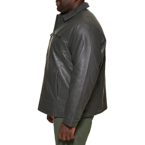Men's PU Leather Jacket Black Zip Front Casual <b>Turn</b>-down Collar Regular Fit Autumn Outerwear - Product Image 4