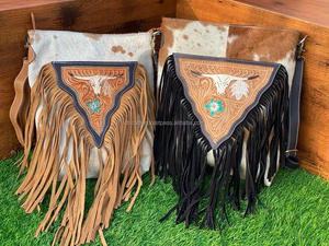 Wholesale Custom Logo Tooled Leather Fringe Crossbody Bag Western Genuine Cowhide Leather Bull Skull Tooling Handbags for Women - Product Image 3