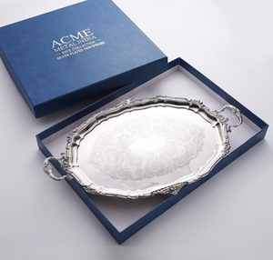 Elegante bandeja ovalada barroca con borde festoneado y centro floral para comida y bebidas, vajilla perfecta para bodas y restaurantes. - Product Image 6