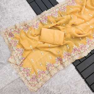 Sari de Novia de Diseñador con Bordado de Hilos y Lentejuelas - Product Image 5