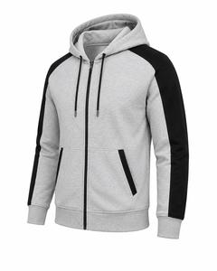 <b>Men's</b> Hooded <b>Zip</b>-<b>Up</b> Sweatshirt With Black Raglan Sleeves And Pockets Casual Regular Fit French Terry Fabric Autumn Wear - Product Image 3