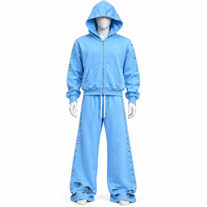 Conjunto de chándal transpirable de corte holgado con cremallera, estampado serigrafiado y parche bordado para hombre - Product Image 6