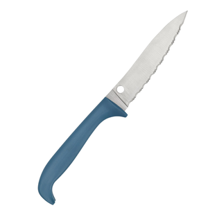 Couteaux de cuisine professionnels à lame dentelée avec manche ergonomique bleu en acier inoxydable pour couper le pain, les fruits et les tomates - Product Image 2