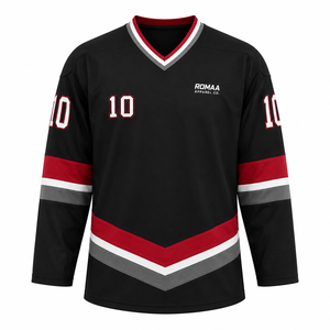 Camiseta de Hockey sobre Hielo Personalizada para Hombre, Sublimada, en Negro, Rojo, Blanco y Gris, con Cuello en V, Uniforme de Equipo con Nombre y Número de Jugador Personalizados - Product Image 6