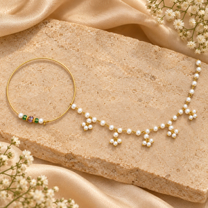 Élégant anneau de nez en or avec perle et chaîne, bijoux de mariée traditionnels, fabricant - Product Image 6