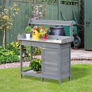 Open Shelf Storage <b>Garden</b> Workbench with <b>Tool</b> Holders - Product Image 2