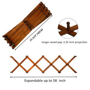 Handcrafted Expandable Wooden Accordion Wall Coat Rack Foldable Wall Mounted Clothes Hat Bag Hook Organizer <b>Rustic</b> Home Entryway - Product Image 6