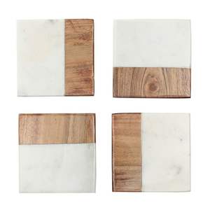 Sous-verres pour tasses à café, marbre, bois, ronds, modernes, luxueux, 4x4, faits à la main, écologiques, pour la maison, le bureau, porte-boissons - Product Image 1