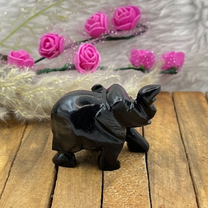 Black Obsidian <b>Elephant</b> Hand Carved Natural Gemstone Figurine Protection Feng Shui Decor Wholesale Supplier - Product Image 2