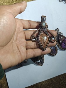 Handmade <b>Copper</b> Wire Wrapped Natural Stone Pendant Boho Tribal Necklace Artisan Jewelry Rustic Statement Jewelry Gift for Womens - Product Image 3