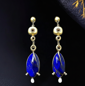 Pendientes de Plata de Ley 925 al por Mayor, Chapados en Oro de 18K, con Lapislázuli, Joyería para Mujer, Gema Curativa, Uso Diario - Product Image 3