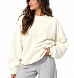 <b>Women's</b> Oversized <b>V</b>-<b>Neck</b> Streetwear Eco-Friendly <b>Sweatshirt</b> Long Sleeve Solid Color Knitted Modal Drop-Shoulder Autumn Wear - Product Image 5