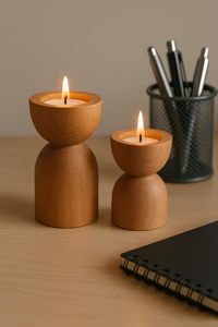 Vintage Wooden Candle <b>Holder</b> Set Rustic Handmade Wood Candle Stand For Christmas Wedding And Home Centerpiece Decoration - Product Image 3