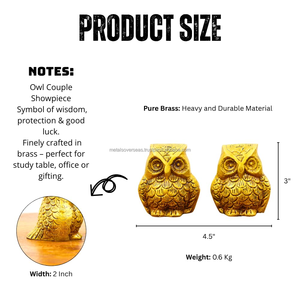 Par de Figuras Decorativas de Búho en Latón Macizo Hechas a Mano, Duraderas, Color Dorado, Estilo Animal, Decoración para el Hogar que Simboliza Sabiduría y Prosperidad - Product Image 2
