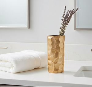 Gold Hammered Metal Vase Modern Rectangular Decorative <b>Centrepiece</b> <b>For</b> Home Decor And Living Room - Product Image 5