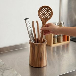 Porte-ustensiles en bois d'acacia moderne, fait main, organisateur d'outils de cuisine pour comptoir et décoration de salle à manger - Product Image 5