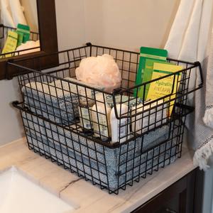 Cesta de Almacenamiento Apilable de Alambre Metálico para Despensa, Estante, Armario, Solución de Almacenamiento para Garaje - Product Image 1