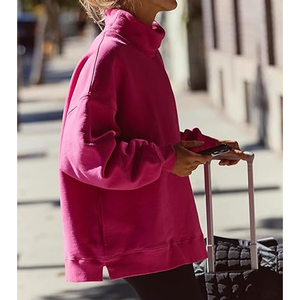 New Fashionable 100% Cotton <b>Women's</b> Oversize <b>Turtle</b> <b>Neck</b> Sweatshirts Boxy Fit Bottom Rib Side Slit Anti Wrinkle Girl Casual Wear - Product Image 3