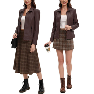 Veste en cuir pour femmes, style décontracté, col rabattu, style streetwear, manteau en simili cuir coupe-vent, usage quotidien - Product Image 4