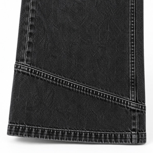 Jeans de Mezclilla de Cintura Alta y Pierna Ancha para Mujer, con Dobladillo Diagonal, Lavado Negro, Estilo Hip Hop - Product Image 4