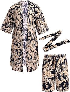 <b>Men</b> Lightweight 2 Piece Kimono Robe with Shorts Japanese Style Casual Open Front <b>Long</b> <b>Cardigan</b> with Belt 100% Rayon All Seasons - Product Image 1