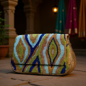 Indian Traditional Luxury Handbag Multicolor <b>Crystal</b> Glass <b>Beaded</b> Durable Artisan Craft Premium Baguette Fashion Accessories - Product Image 3