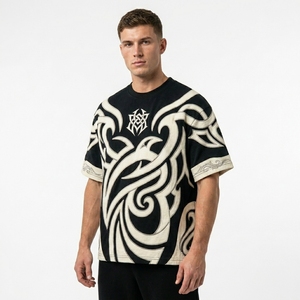 Camiseta Oversize de Alta Calidad para Hombre, Estilo Panel en Contraste, Manga Corta, Cuello Redondo, Estampada, Estilo Urbano - Product Image 4