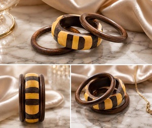 Bracelet en bois personnalisé F S INTERNATIONAL, design classique, bijoux unisexes, fabrication artisanale, Thanksgiving, fête des mères - Product Image 3