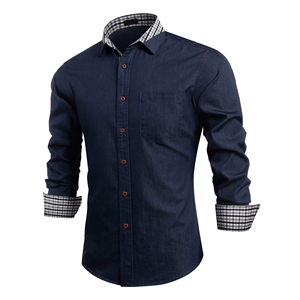 Chemise habillée bleu clair pour homme, coupe ajustée, avec poignets et col à carreaux, manches longues, style smart casual, tissu popeline. - Product Image 4