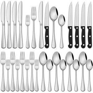 Set di posate in acciaio inossidabile per alimenti, 24 pezzi, per 4 persone, include coltelli da bistecca e cucchiai - Product Image 1