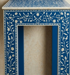 Blue Mother of Pearl Bone Inlay Stable Leg Traditional <b>Console</b> <b>Table</b> <b>for</b> Dining and Villa Use - Product Image 3