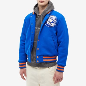 Chaqueta Varsity Personalizada con Parche Bordado de Astronauta, Chaqueta Bomber con Rayas Azul Rey y Naranja, Unisex, Estilo Urbano - Product Image 2