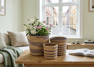 Round Woven Fabric Storage <b>Bins</b> <b>Red</b> White Stripe Bohemian Style Stacking Design for Home Decor - Product Image 3