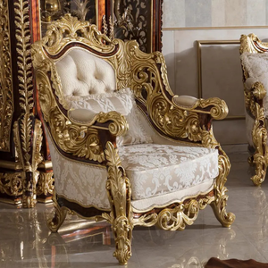 ชุดโซฟาไม้แกะสลักสไตล์ฝรั่งเศสโบราณยุโรปสำหรับห้องนั่งเล่นวิลล่าสุดหรูหุ้มเบาะอย่างดี ทำจากไม้มะฮอกกานีแท้ - Product Image 5