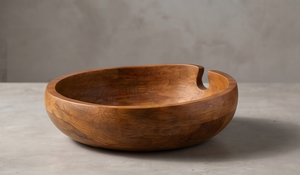 Plato redondo de madera de nogal con ranura, utensilio de madera de mango, tazón para servir, elegante vajilla, centro de mesa - Product Image 5