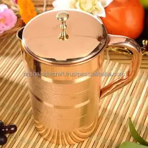 Prisha India Craft Pure Copper Water Jug Drinkware Tableware Pitcher for Ayurveda Healing Capacity 1500 ML