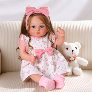 Bambola Reborn Rosie da 20 Pollici, Bambina con Capelli Ricci Marroni e Occhi Blu, Corpo in Vinile e Stoffa, Realistica Premium, Fornitura OEM ODM - Product Image 1