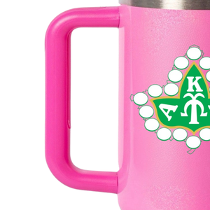 Gobelet isotherme AKA Ivy League rose en acier inoxydable avec poignée, couvercle et paille – Vaisselle durable - Product Image 3